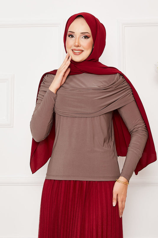 Önü Drapeli Blouse en Vison Sandy