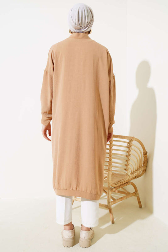 Cardigan lungo in biscotto Ayrobin con bottoni sul davanti