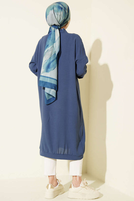 Front Buttoned Ayrobin Long Cardigan in Bondi Blue