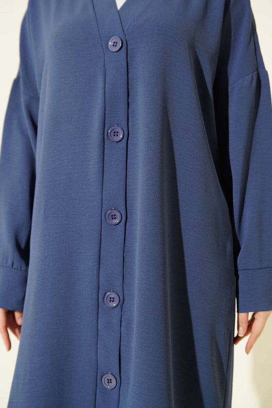 Front Buttoned Ayrobin Long Cardigan in Bondi Blue