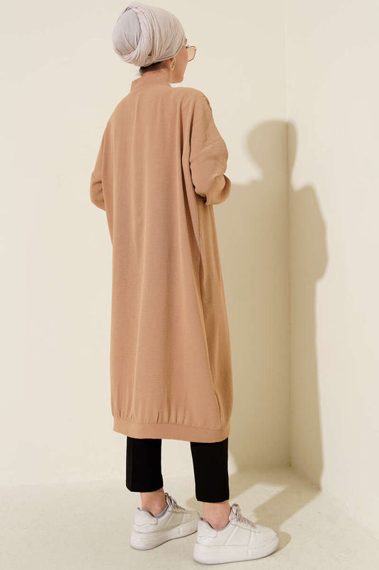 Front Buttoned Ayrobin Biscuit Long Cardigan