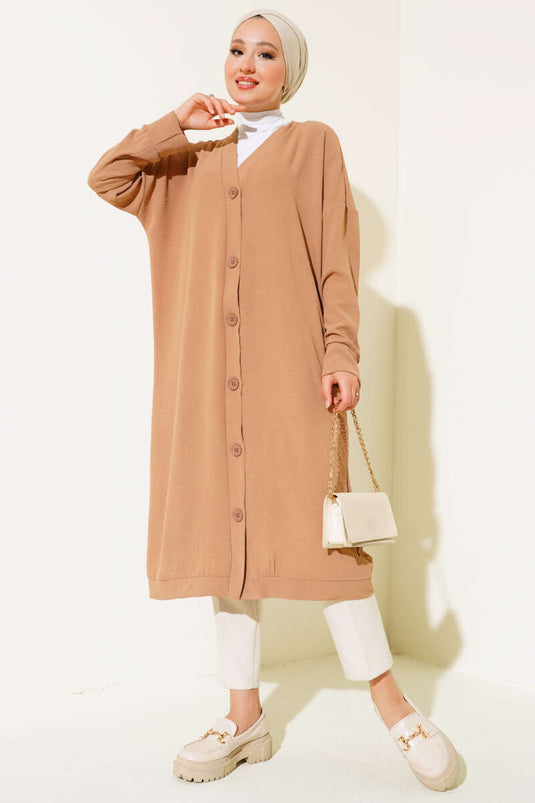 Cardigan long camel à boutons devant Ayrobin