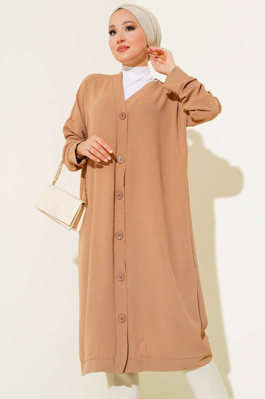 Cardigan long camel à boutons devant Ayrobin