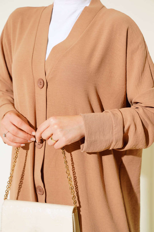 Cardigan long camel à boutons devant Ayrobin