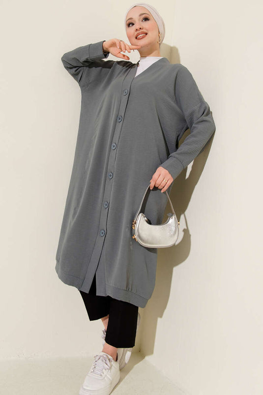 كارديغان طويل بأزرار أمامية بلون رمادي صخري من أيروبين