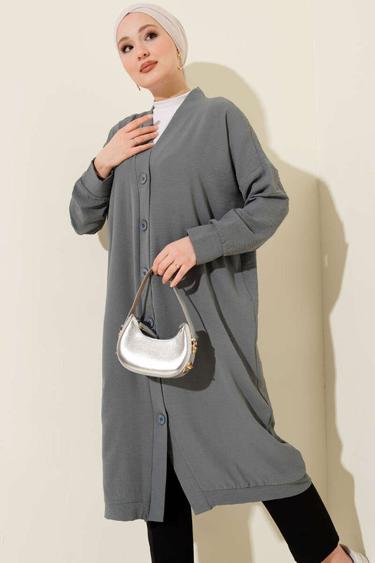 كارديغان طويل بأزرار أمامية بلون رمادي صخري من أيروبين