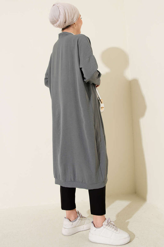 كارديغان طويل بأزرار أمامية بلون رمادي صخري من أيروبين