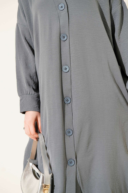 كارديغان طويل بأزرار أمامية بلون رمادي صخري من أيروبين