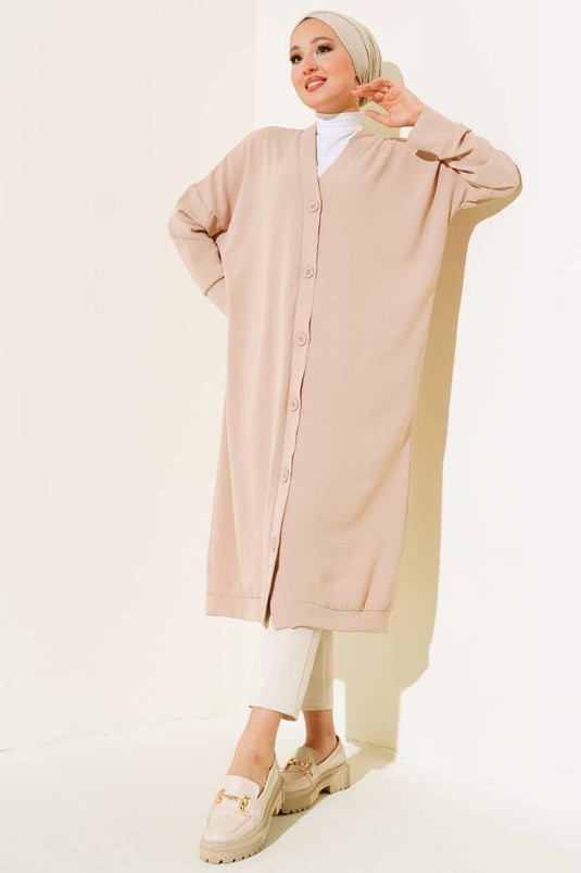 Cardigan long Ayrobin Latte boutonné sur le devant