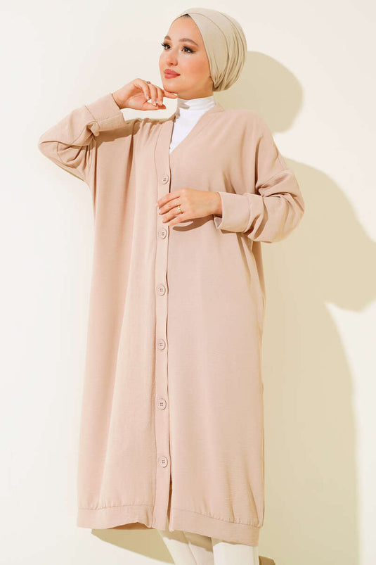 Cardigan long Ayrobin Latte boutonné sur le devant