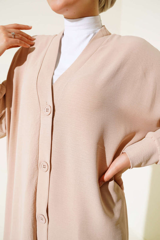Cardigan long Ayrobin Latte boutonné sur le devant