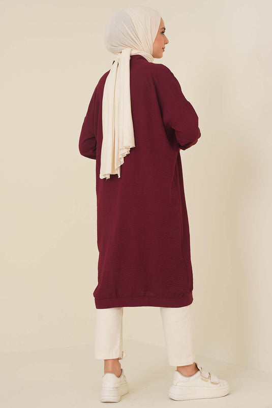 Buttoned Front Ayrobin Plum Long Cardigan