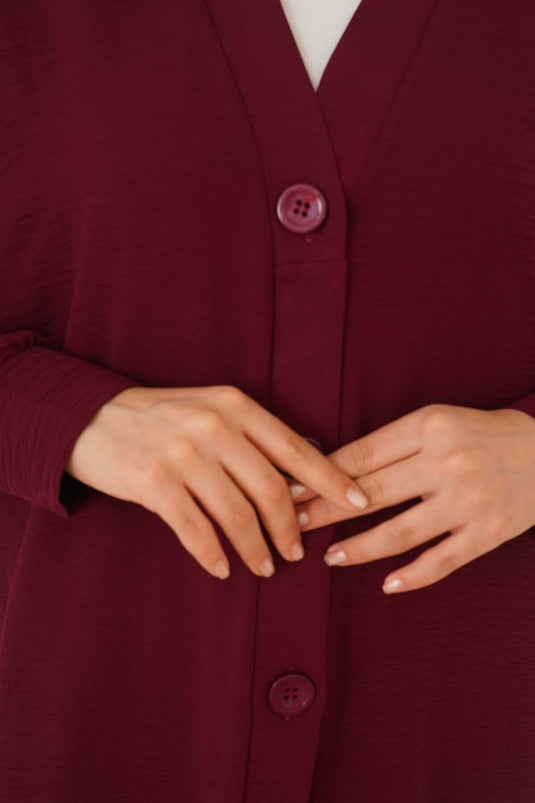 Buttoned Front Ayrobin Plum Long Cardigan