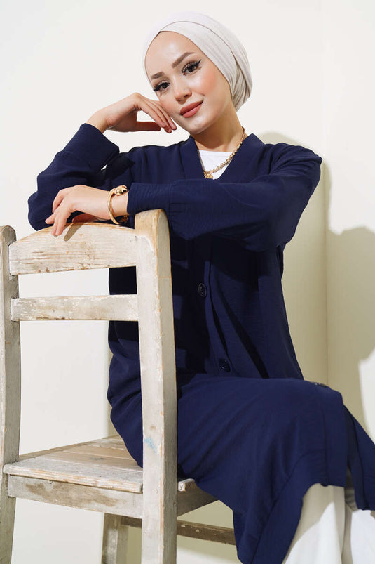 Önü Düğmeli Ayrobin Parlement Uzun Hırka