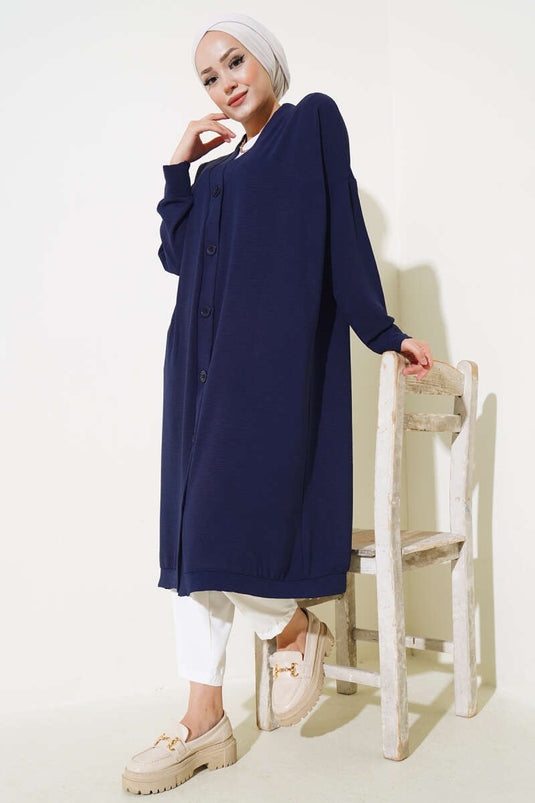 Önü Düğmeli Ayrobin Parlement Uzun Hırka