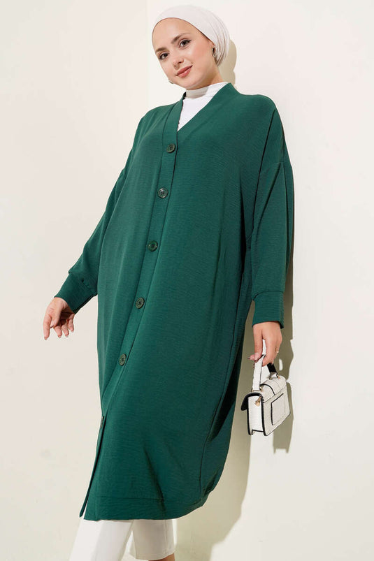 Buttoned Front Ayrobin Persian Green Long Cardigan