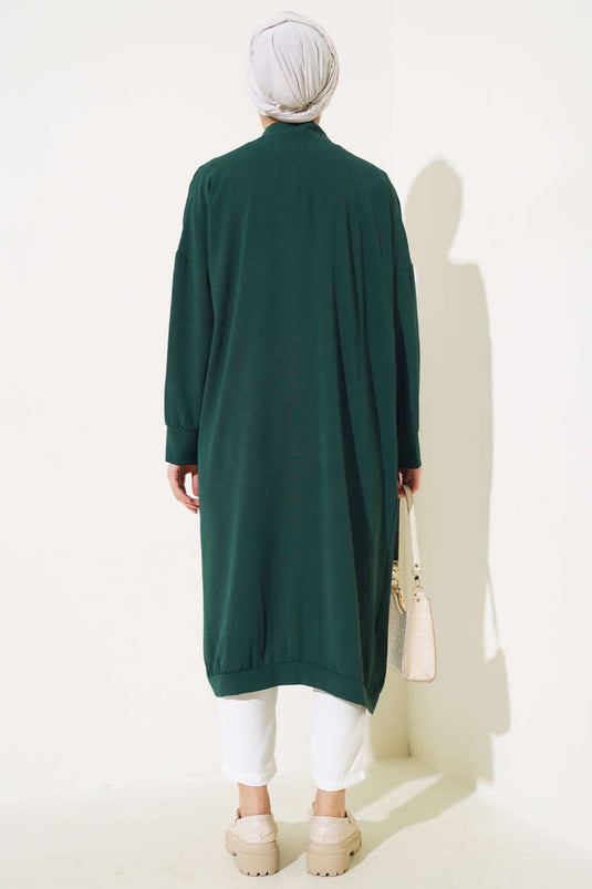 Cardigan lungo verde persiano Ayrobin con bottoni sul davanti