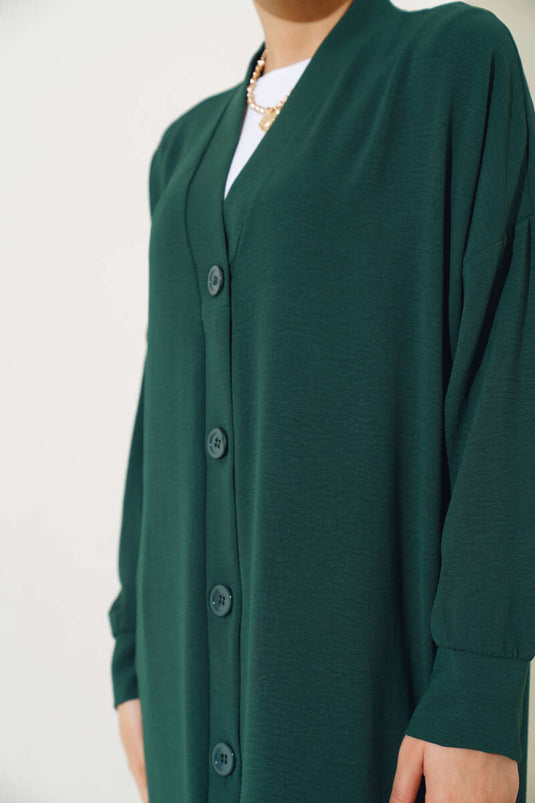 Cardigan lungo verde persiano Ayrobin con bottoni sul davanti