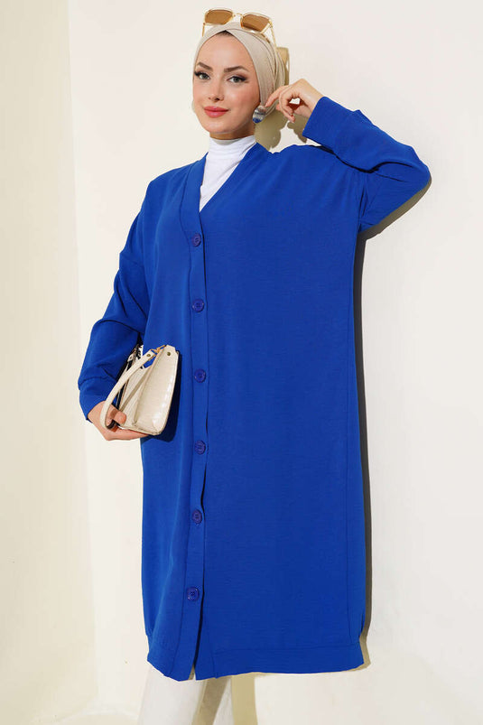 Cardigan long Ayrobin Saxe avec boutons sur le devant