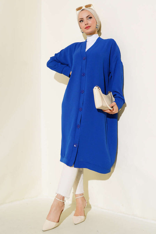 Cardigan long Ayrobin Saxe avec boutons sur le devant