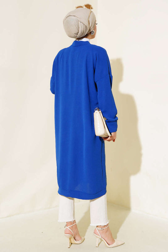 Cardigan long Ayrobin Saxe avec boutons sur le devant