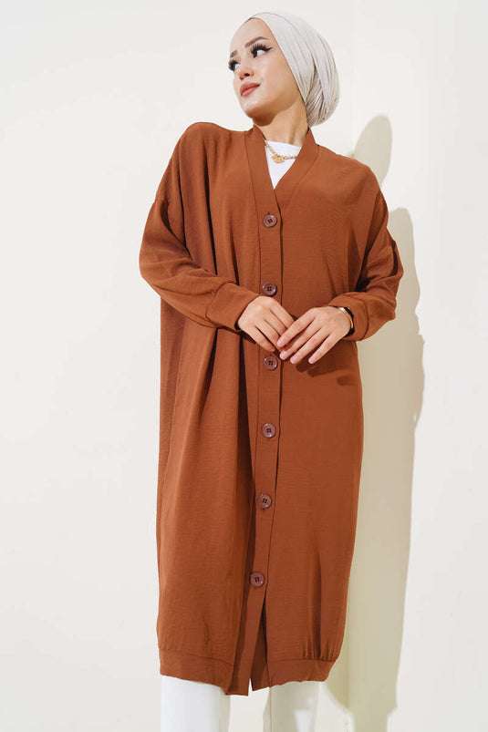 Buttoned Front Ayrobin Tan Long Cardigan