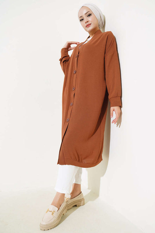 Buttoned Front Ayrobin Tan Long Cardigan