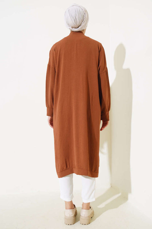 Buttoned Front Ayrobin Tan Long Cardigan