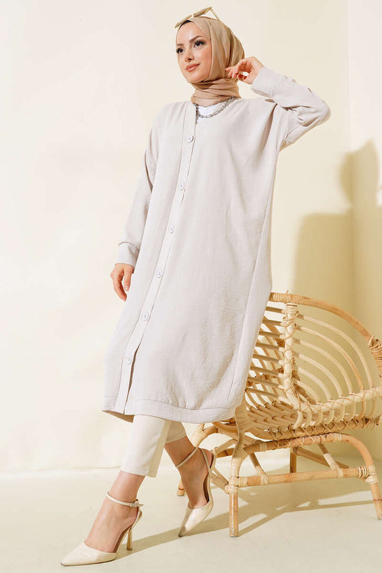 Önü Düğmeli Ayrobin Taş Uzun Hırka