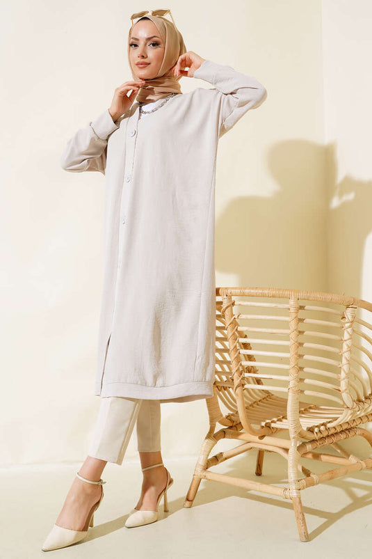 Önü Düğmeli Ayrobin Taş Uzun Hırka