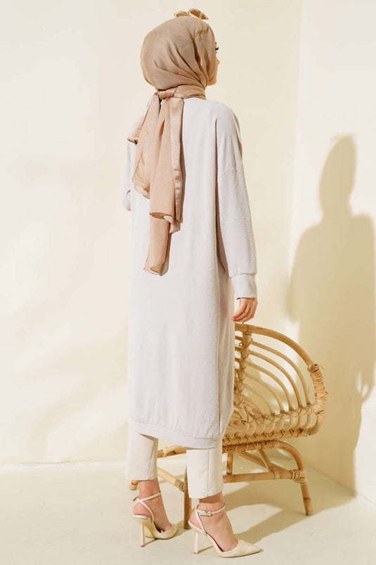 Önü Düğmeli Ayrobin Taş Uzun Hırka