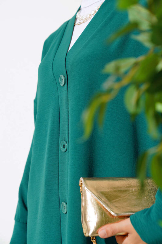 Cardigan lungo Ayrobin verde smeraldo con bottoni sul davanti