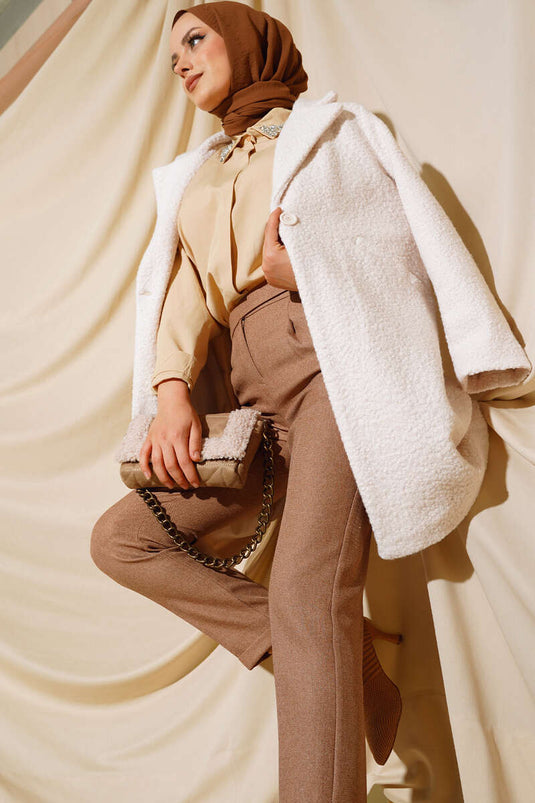 Cream Coat with Buttoned Front Pockets