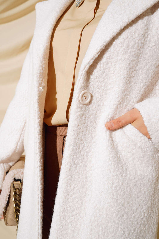 Cream Coat with Buttoned Front Pockets