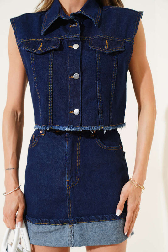 Two-piece set with button-front skirt