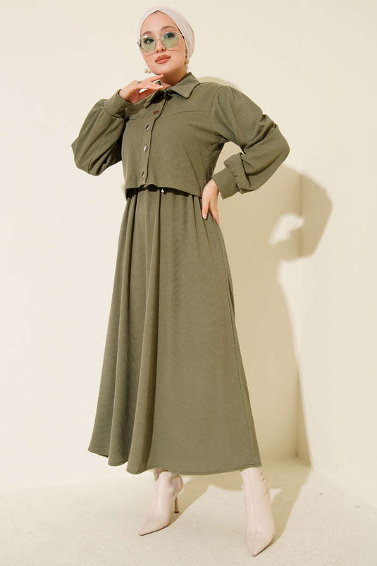 Zweiteiliger Anzug mit Knopfleiste, Khaki