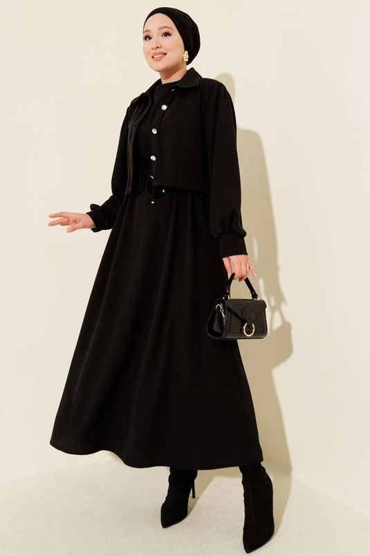 Costume deux pièces noir à boutons