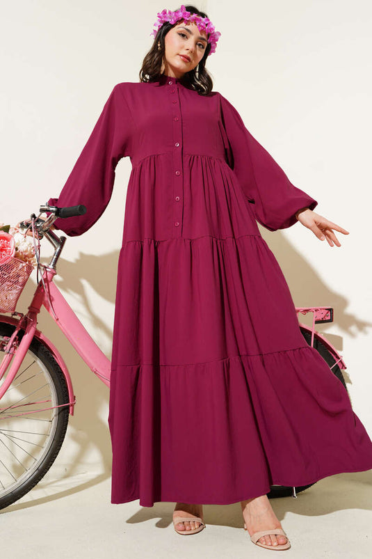 Robe basique à superpositions avec boutons sur le devant, prune