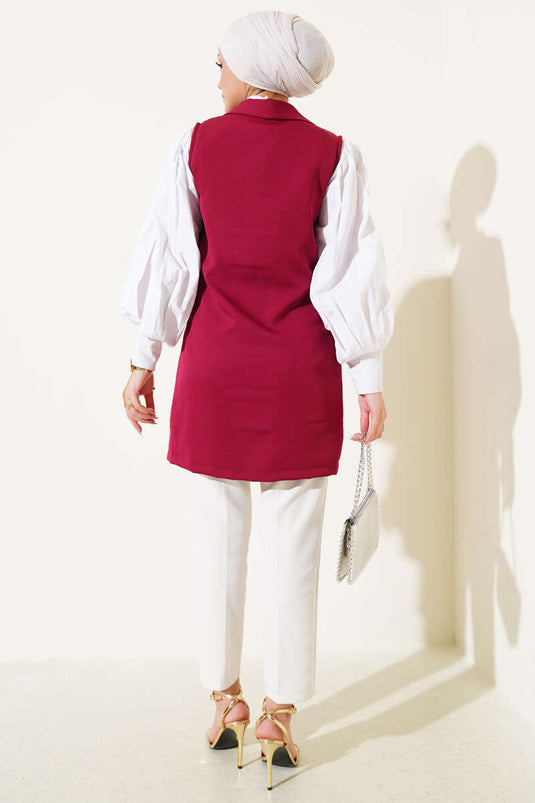 Buttoned Front Vest Claret Red