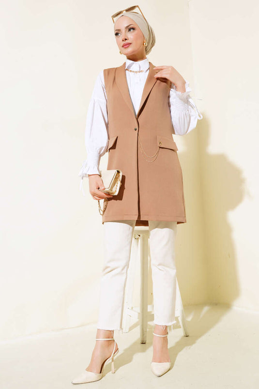 Buttoned Vest Camel