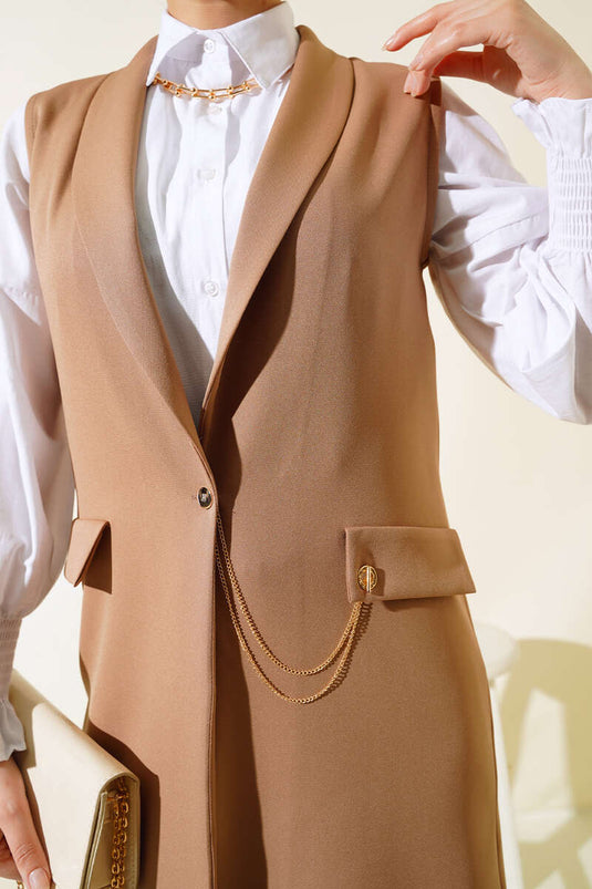 Buttoned Vest Camel