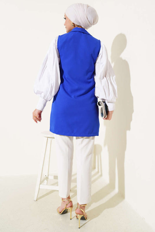 Önü Düğmeli Yelek Saks