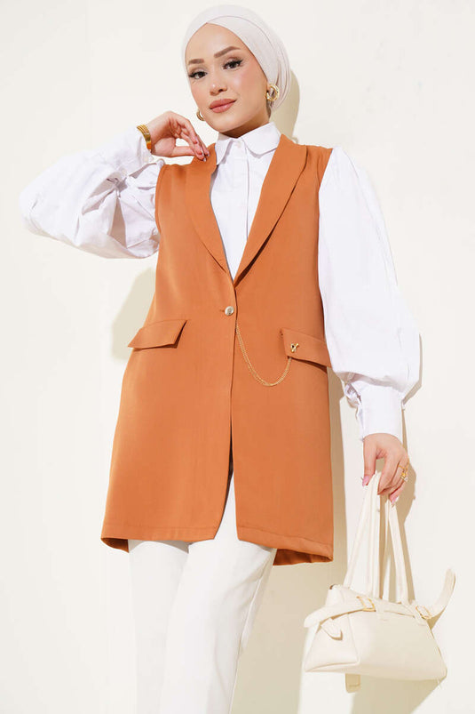 Önü Düğmeli Yelek Taba