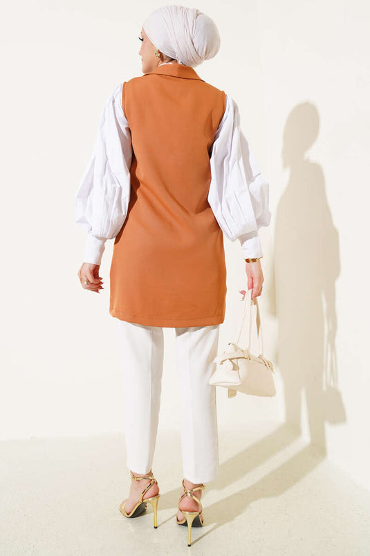 Önü Düğmeli Yelek Taba