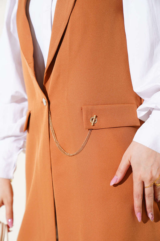 Önü Düğmeli Yelek Taba