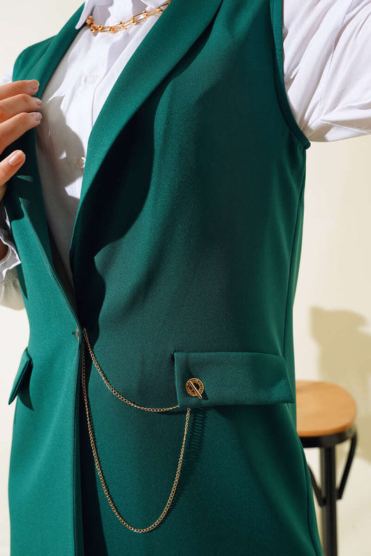 سترة بأزرار أمامية زمردية