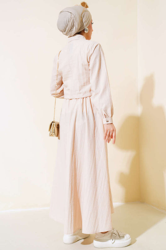 Costume Double Avec Jupe Zippée Sur Le Devant Beige