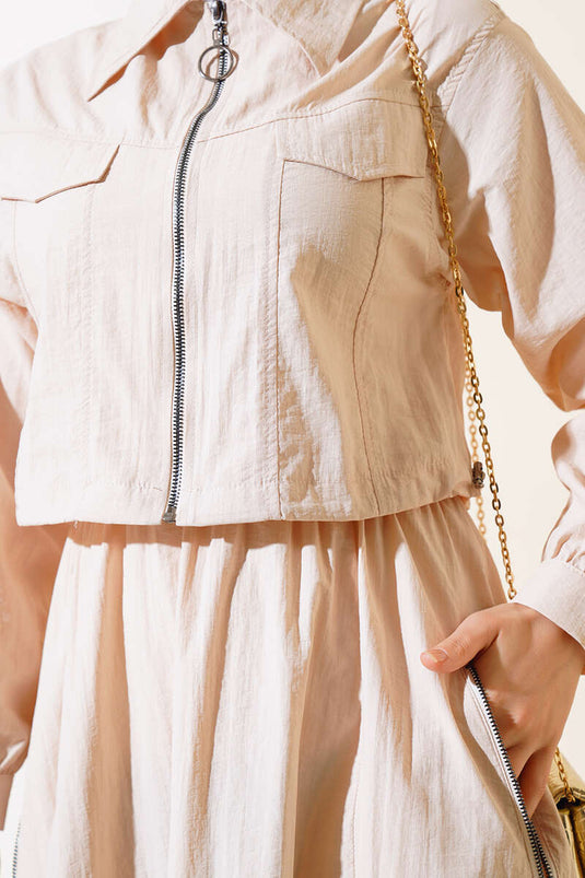 Costume Double Avec Jupe Zippée Sur Le Devant Beige