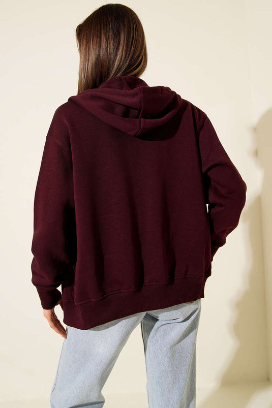 Vest met capuchon en ritssluiting aan de voorkant, pruimkleurig