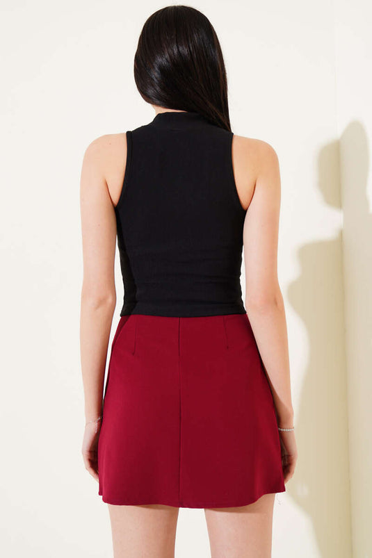 Önü Fermuarlı Kolsuz Kaşkorse Crop Siyah